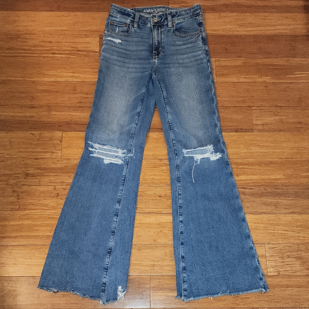 American Eagle Outfitters Distressed Blue Flare Jeans